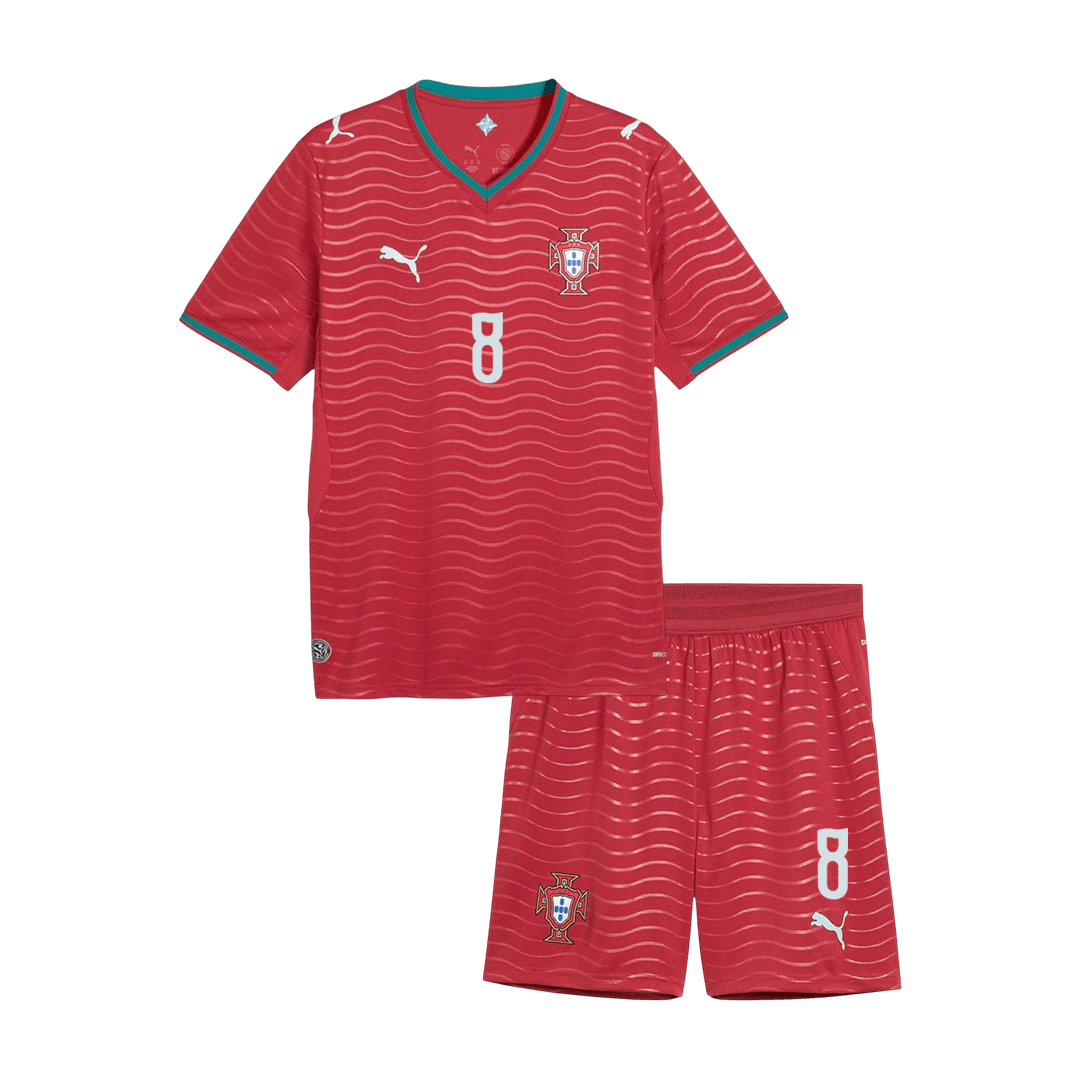 B. FERNANDES #8 Kit de camiseta y pantalón corto de fútbol de Portugal para niños, Mundial 2026, color rojo.