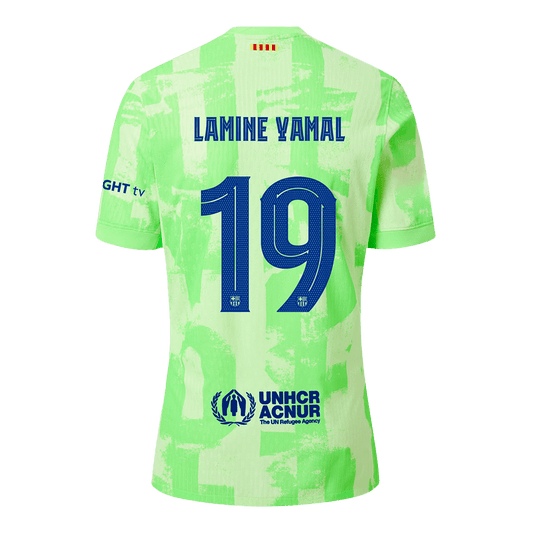 Camiseta de fútbol de visitante auténtica de LAMINE YAMAL #19 del Barcelona 2024/25 - UCL (logotipo de Spotify sin texto)