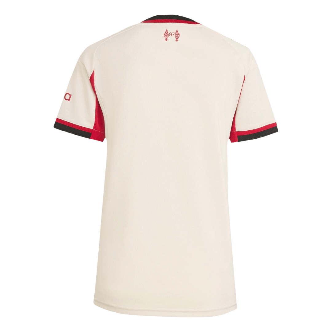 Camiseta de fútbol visitante del Liverpool para mujer 25/26 blanca