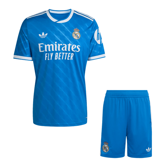 Kit de camiseta de fútbol de la tercera equipación del Real Madrid 2025/26