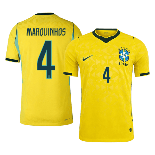 Auténtica camiseta de local de la selección brasileña de fútbol de Marquinos #4, temporada 2026