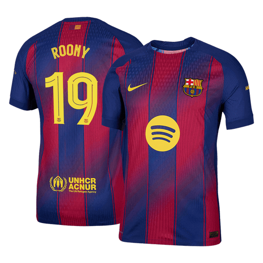 Camiseta de fútbol local auténtica del Barcelona 2025/26 ROONY #19, roja y azul - UCL