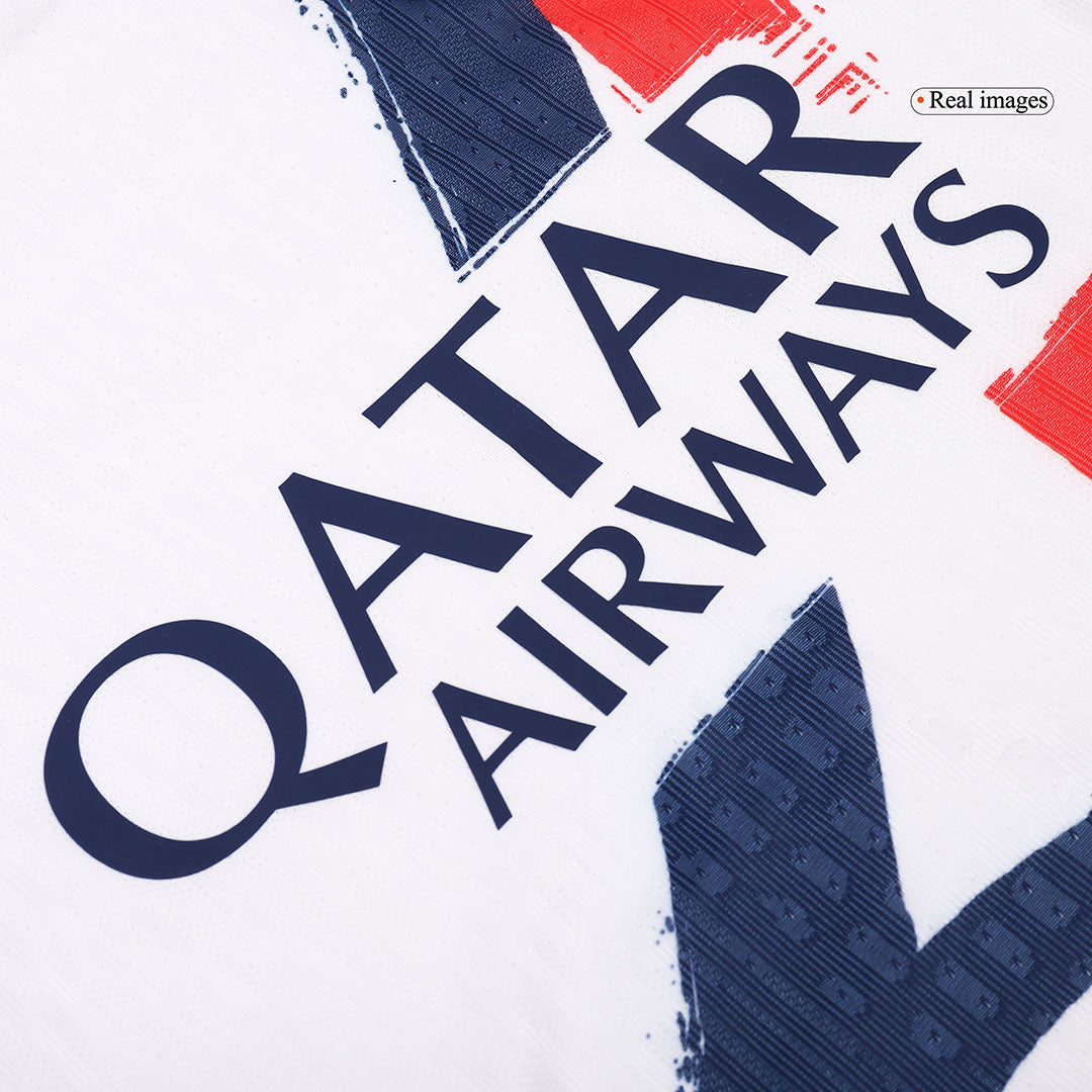 Camiseta de fútbol visitante auténtica KVARATSKHELIA #7 del PSG 2024/25, blanca - UCL