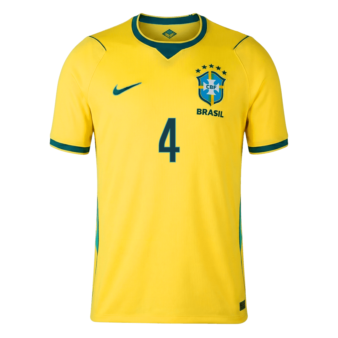 MARQUINHOS #4 Camiseta de local de Brasil de fútbol Copa Mundial 2026 Amarilla