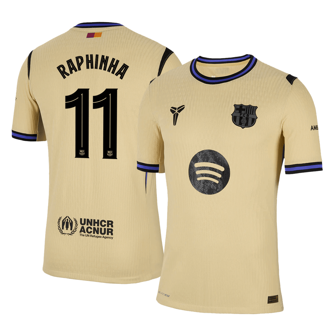 Camiseta de visitante del Barcelona 2025/26, auténtica, amarilla, RAPHINHA #11 - UCL