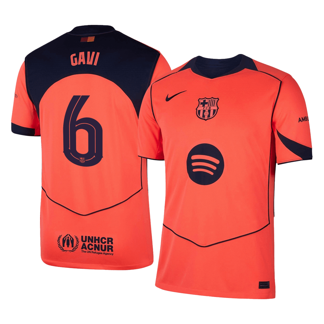 Camiseta de fútbol visitante GAVI #6 del Barcelona 2025/26 (UCL)