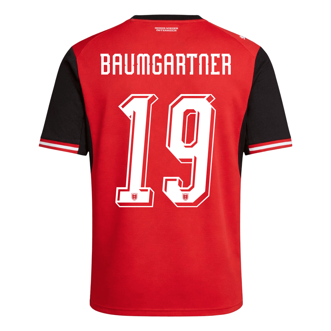 Camiseta de fútbol de Austria Baumgartner #19, local, Copa del Mundo 2026, roja.