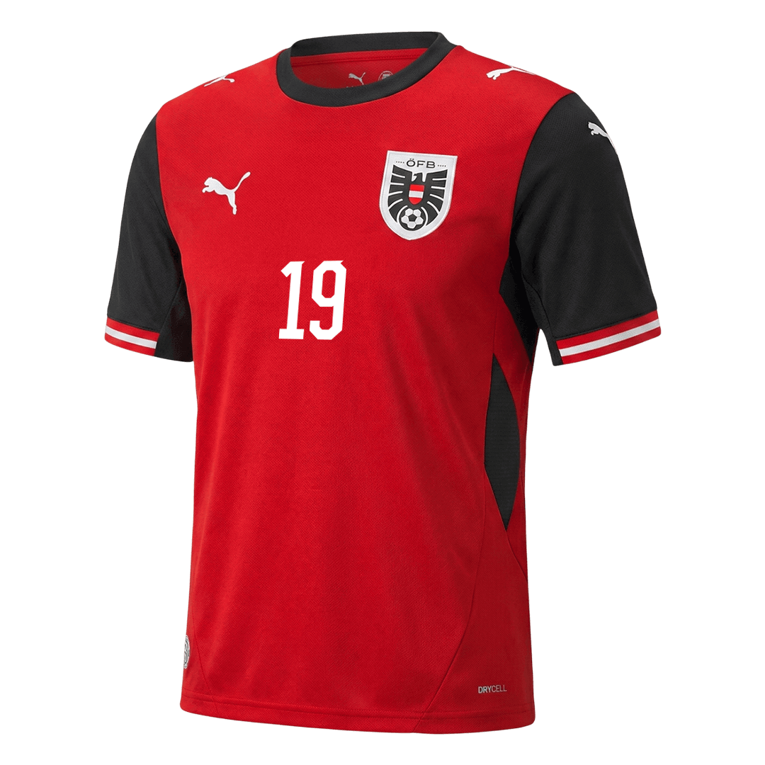 Camiseta de fútbol de Austria Baumgartner #19, local, Copa del Mundo 2026, roja.