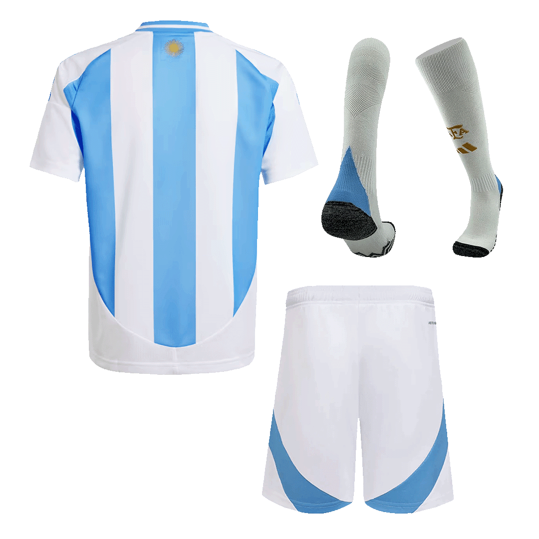Kit de camiseta local de Argentina para niños (camiseta, pantalón corto y medias) Copa América 2024