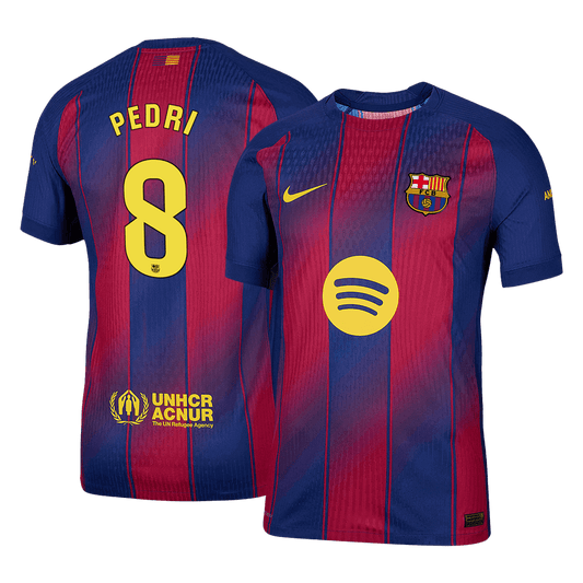 Camiseta de fútbol local auténtica del Barcelona PEDRI #8 2025/26, roja y azul
