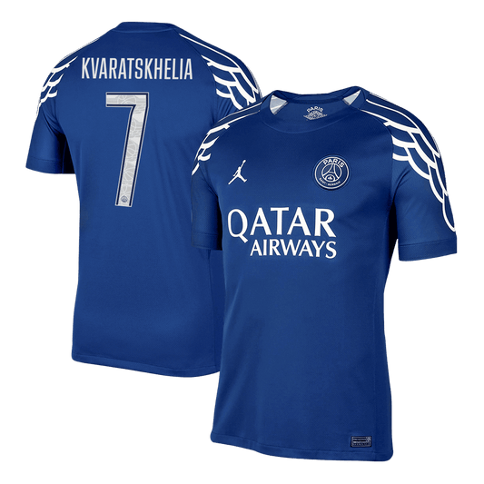 Camiseta de fútbol visitante KVARATSKHELIA #7 del PSG, cuarta equipación, 2024/25, azul marino - UCL