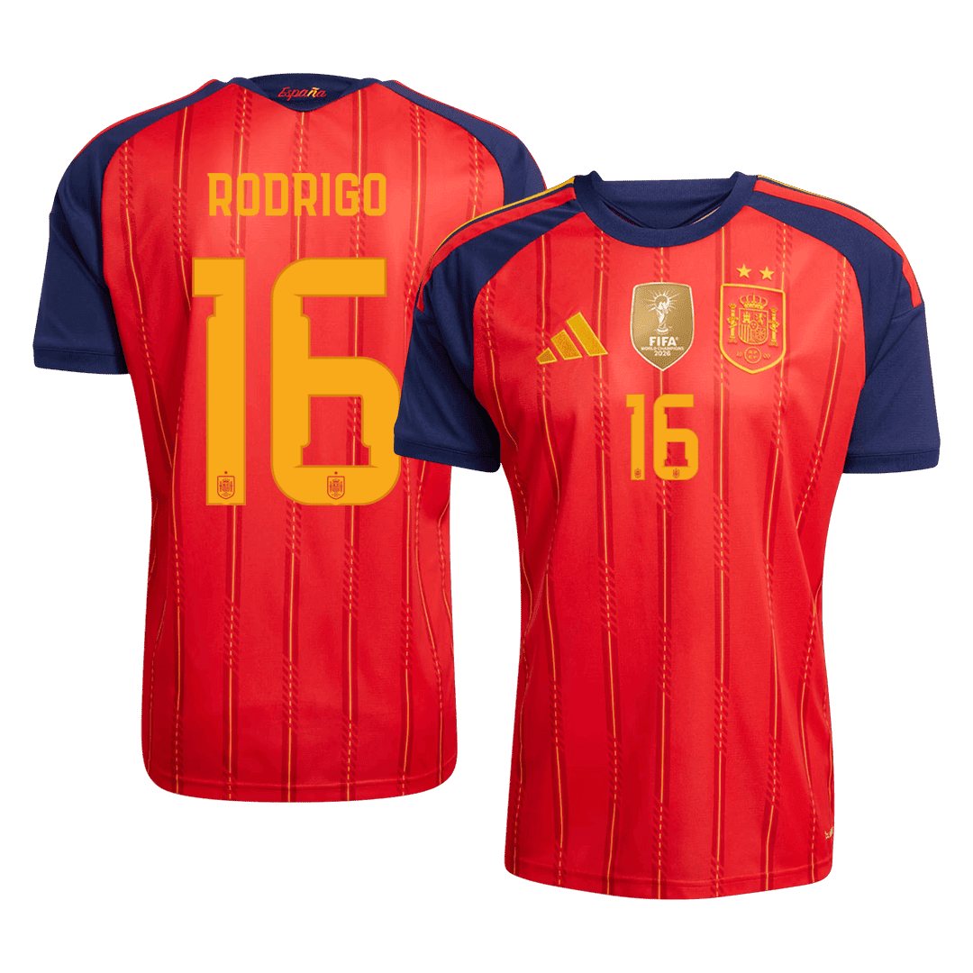 RODRIGO #16 España Edición Campeón Camiseta de Fútbol Local Copa Mundial 2026 Roja