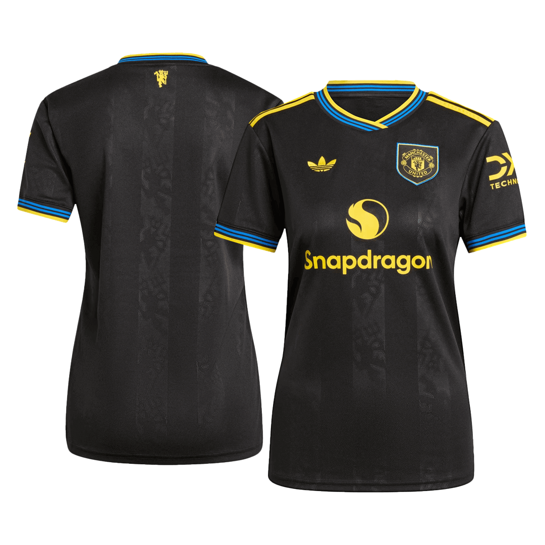 Camiseta de fútbol visitante del Manchester United para mujer, color negro, temporada 2025/26