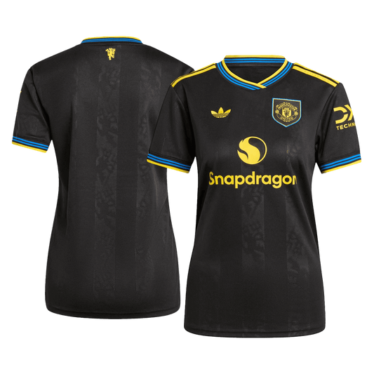 Camiseta de fútbol visitante del Manchester United para mujer, color negro, temporada 2025/26