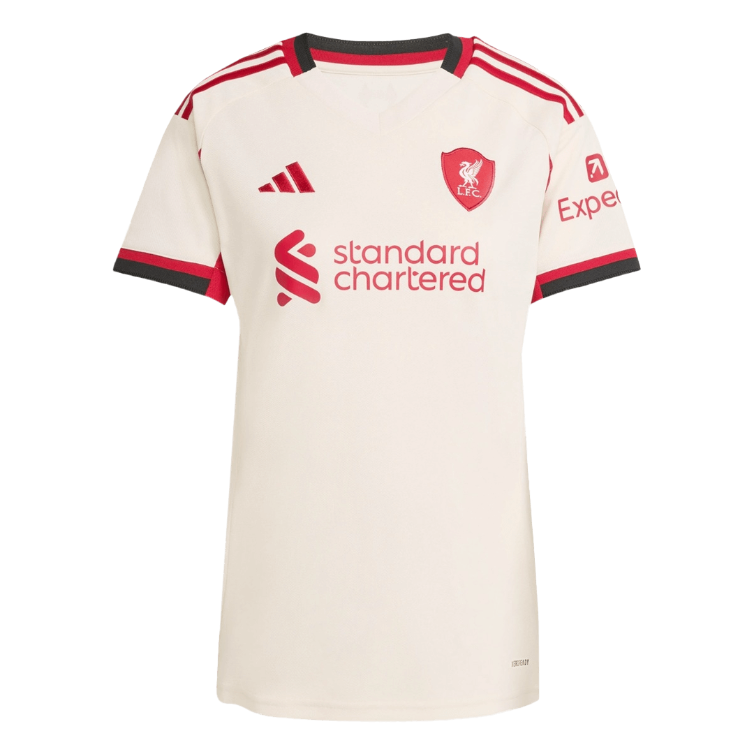 Camiseta de fútbol visitante del Liverpool para mujer 25/26 blanca