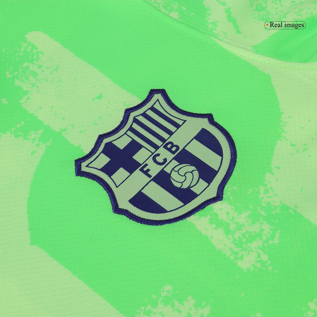 Camiseta de fútbol visitante del Barcelona, verde, tercera equipación - UCL (logotipo de Spotify sin texto)