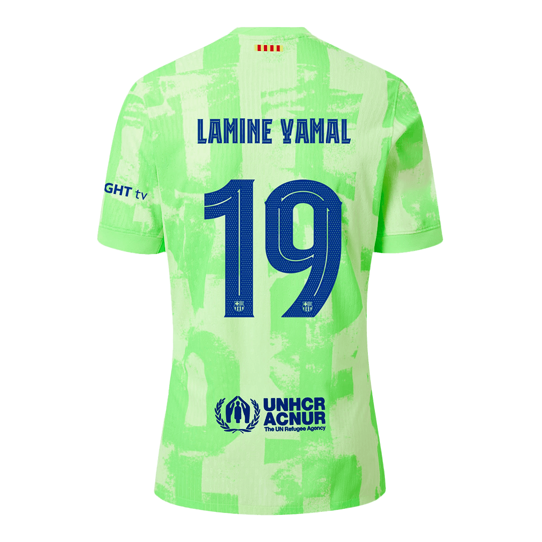 Camiseta de fútbol de visitante auténtica de LAMINE YAMAL #19 del Barcelona 2024/25 - UCL (logotipo de Spotify sin texto)