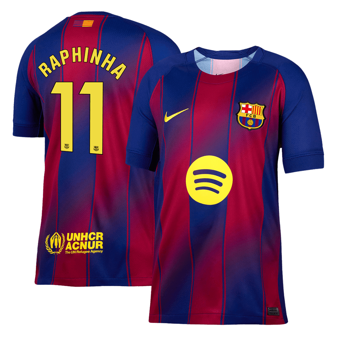 Camiseta de fútbol local del Barcelona RAPHINHA #11 2025/26, roja y azul