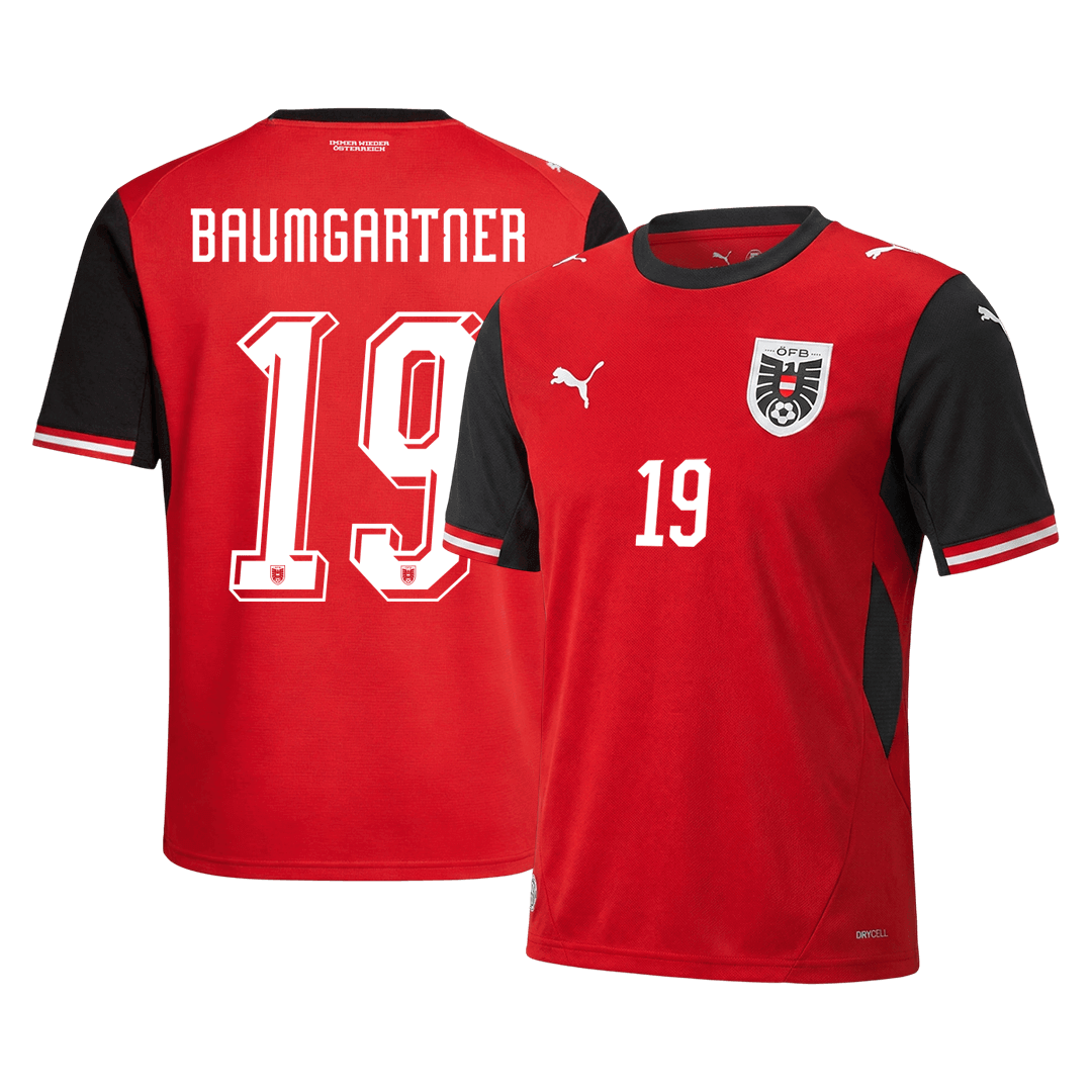 Camiseta de fútbol de Austria Baumgartner #19, local, Copa del Mundo 2026, roja.