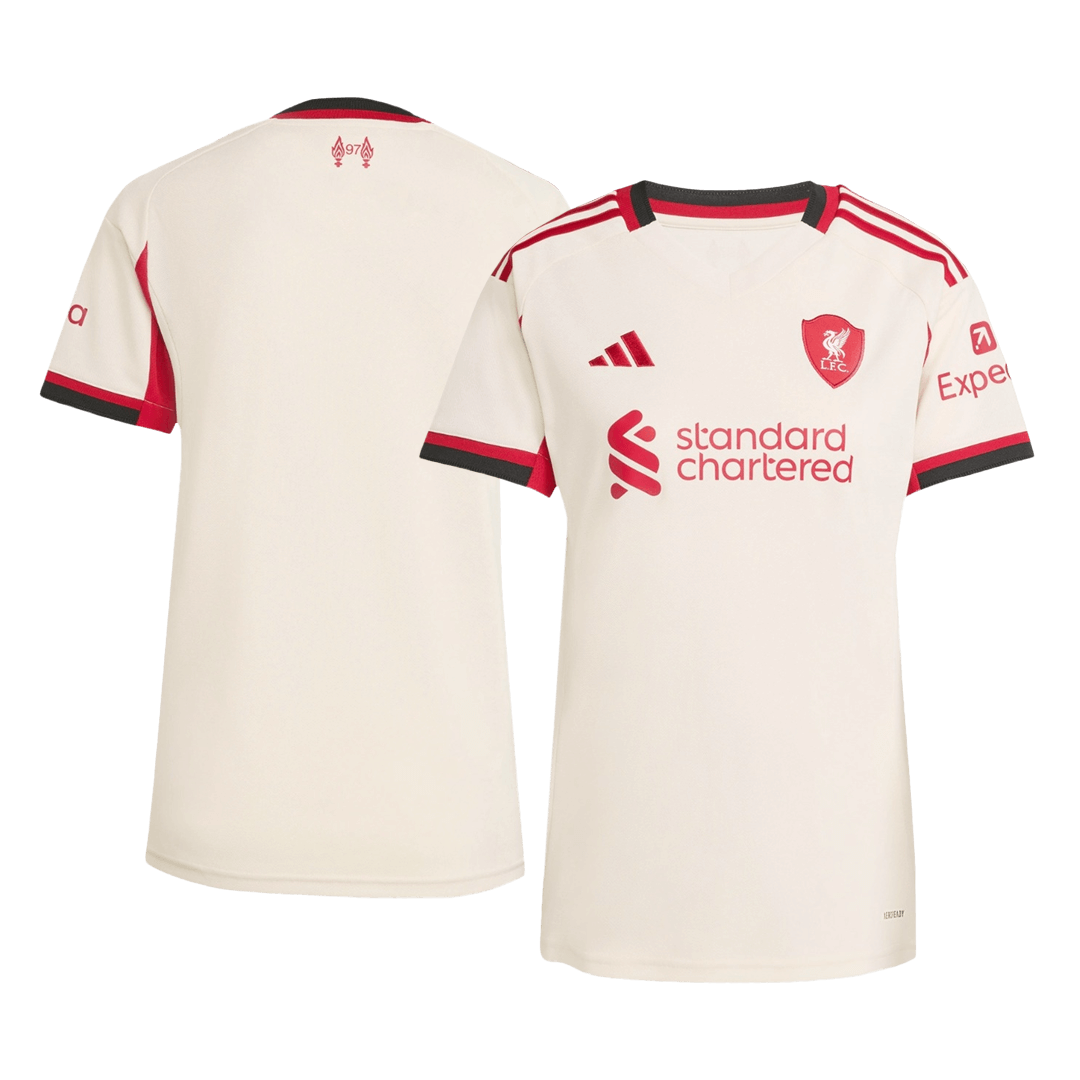 Camiseta de fútbol visitante del Liverpool para mujer 25/26 blanca