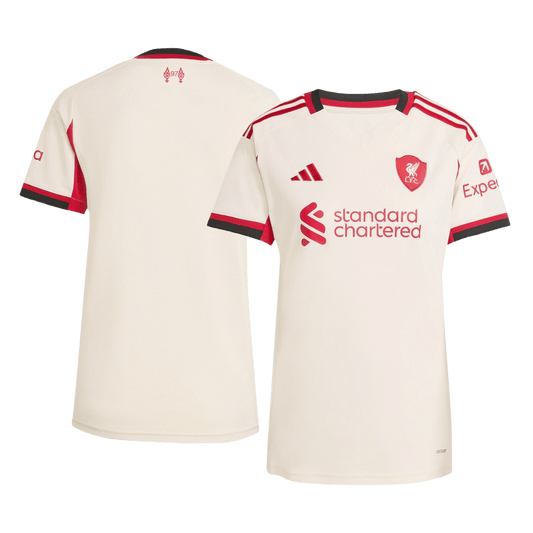 Camiseta de fútbol visitante del Liverpool para mujer 25/26 blanca