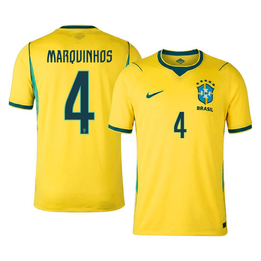 MARQUINHOS #4 Camiseta de local de Brasil de fútbol Copa Mundial 2026 Amarilla