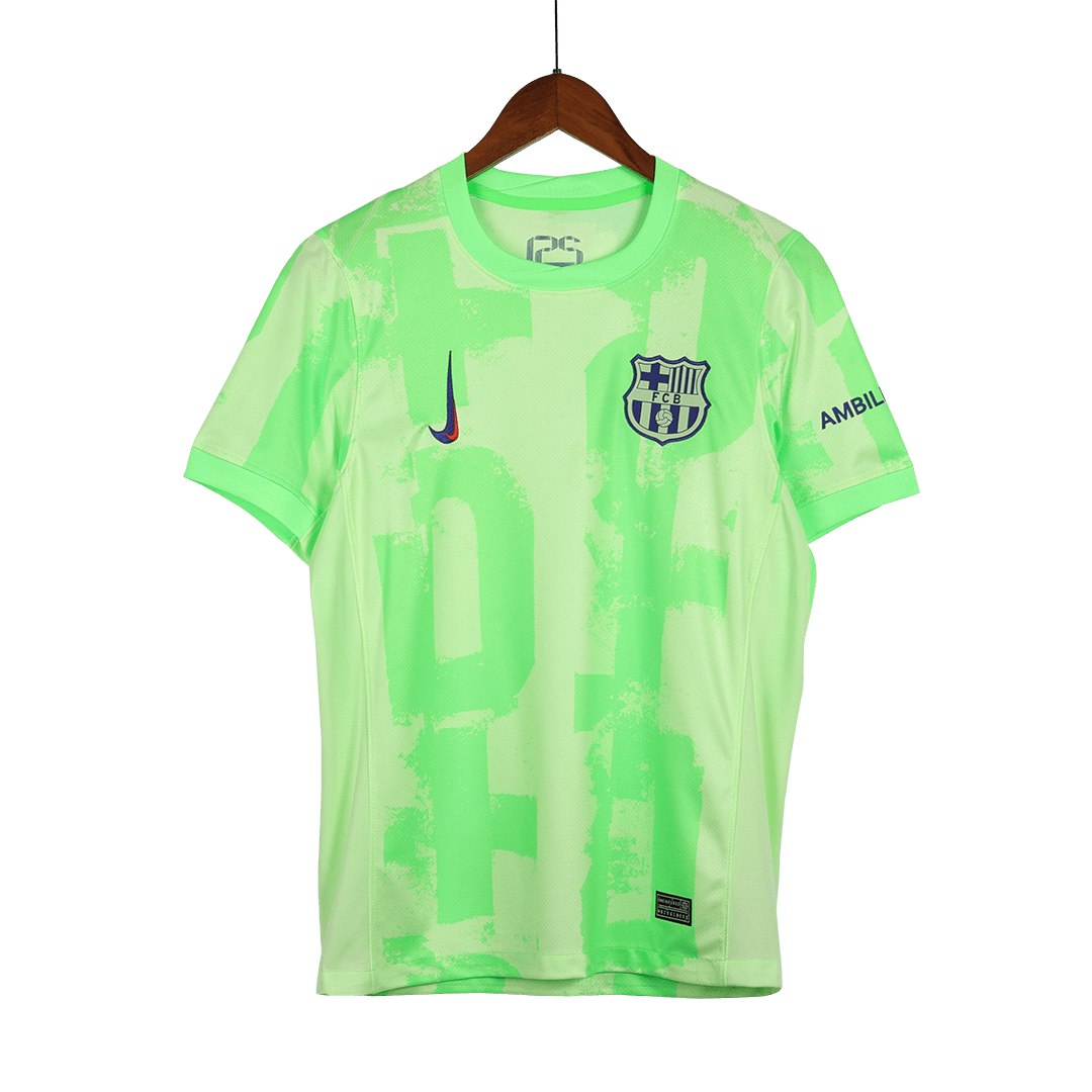 Camiseta de fútbol visitante del Barcelona, verde, tercera equipación - UCL (logotipo de Spotify sin texto)