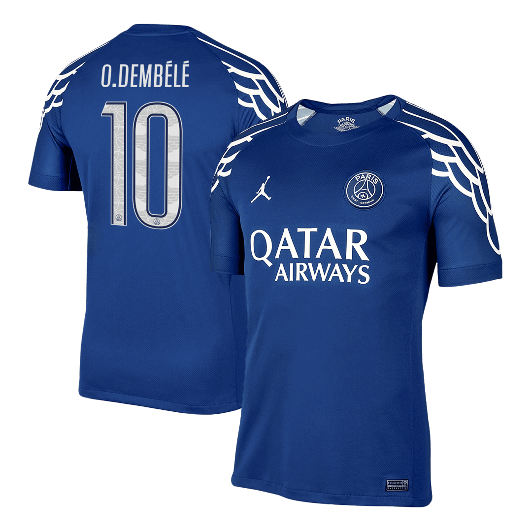 O.DEMBÉLÉ #10 PSG Cuarta camiseta de fútbol visitante 2024/25 Azul marino - UCL
