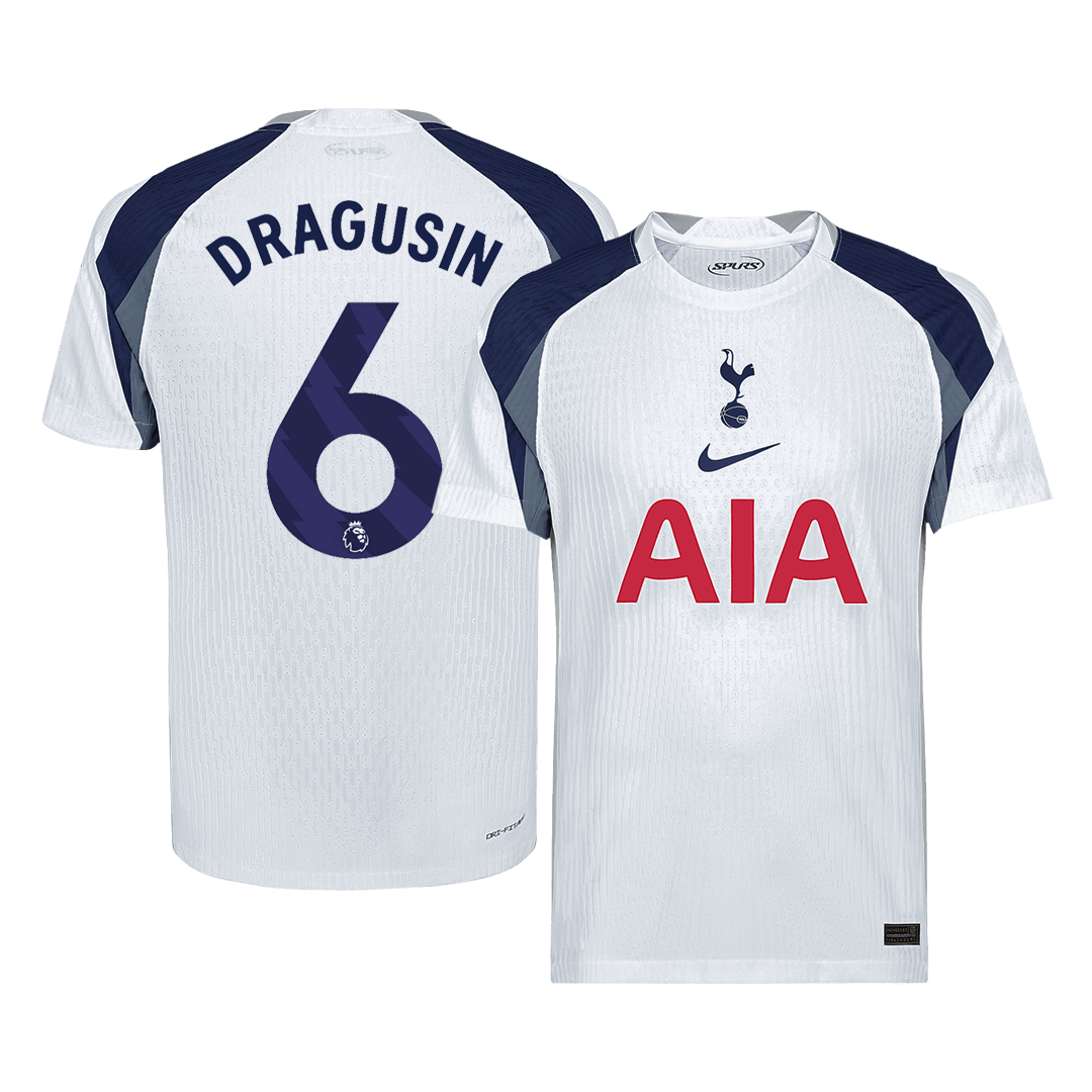 Camiseta de fútbol local auténtica DRAGUSIN #6 del Tottenham Hotspur 2025/26, blanca