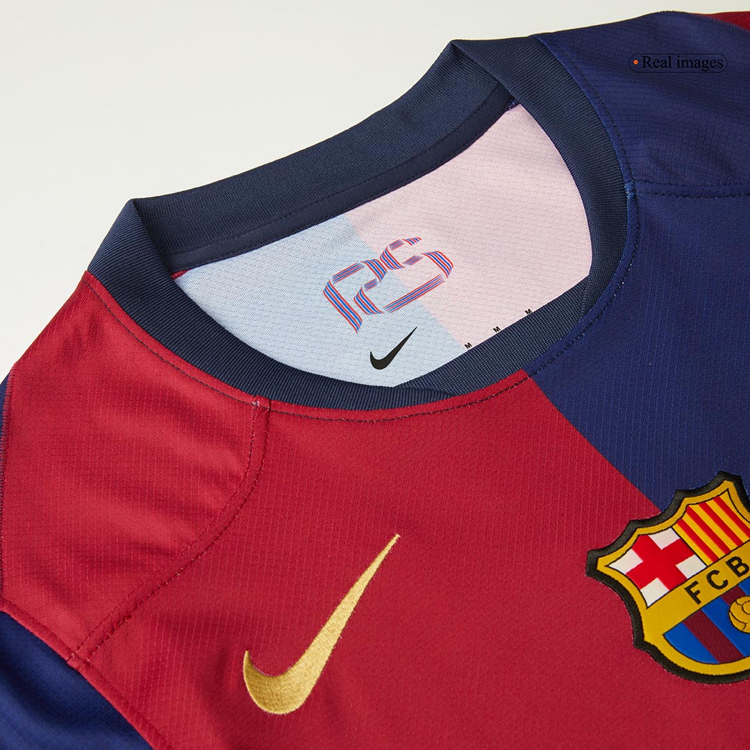 Camiseta de fútbol local del Barcelona 2024/25, RAPHINHA #11, roja y azul - UCL (logotipo de Spotify sin texto)