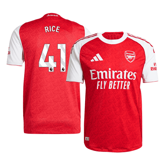 Camiseta de fútbol local auténtica RICE #41 del Arsenal 2025/26, roja
