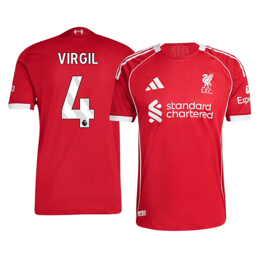 Camiseta de fútbol local VIRGIL #4 del Liverpool 2025/26, auténtica, roja