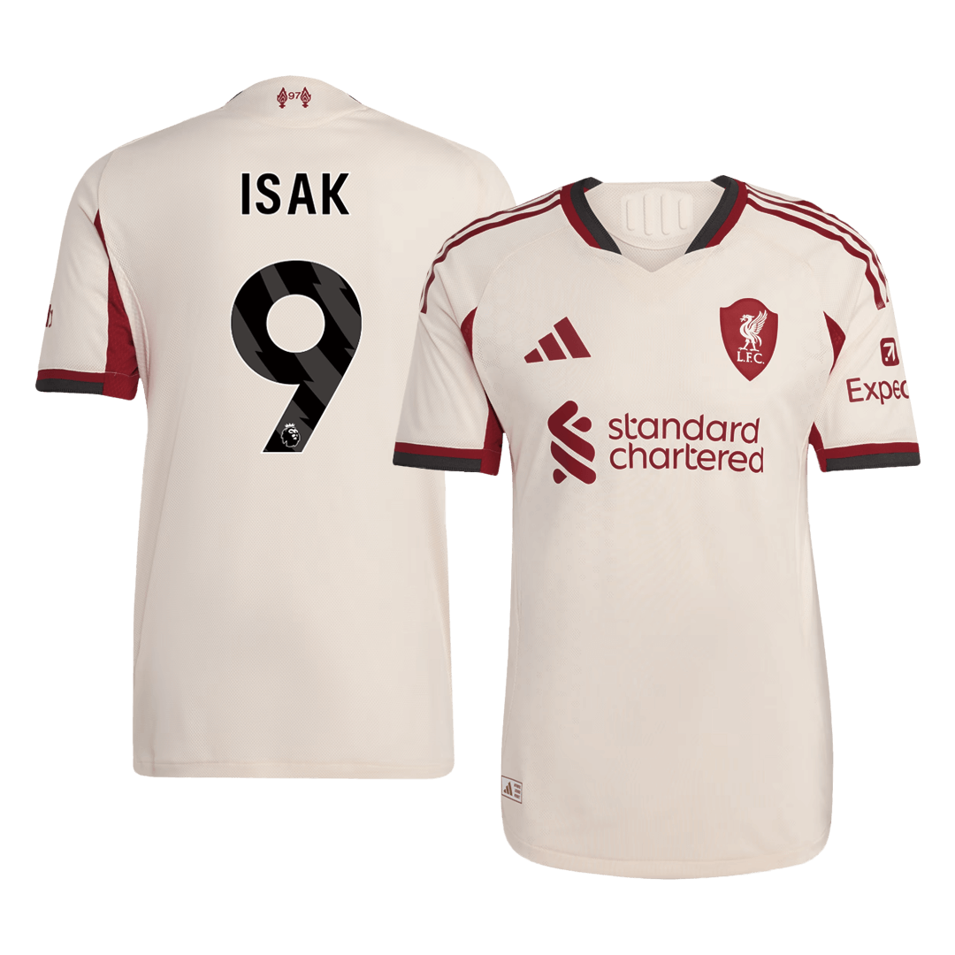 Camiseta de fútbol visitante auténtica del Liverpool ISAK #9 25/26 blanca